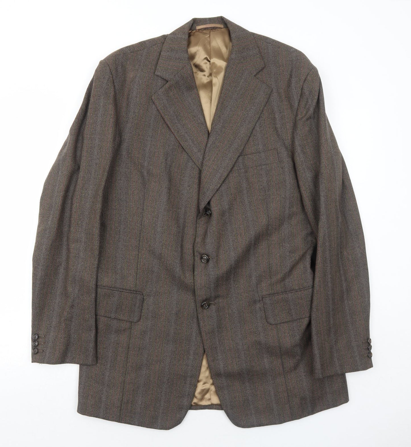 John Atkinson Mens Brown Striped Wool Jacket Blazer Size 42 Regular