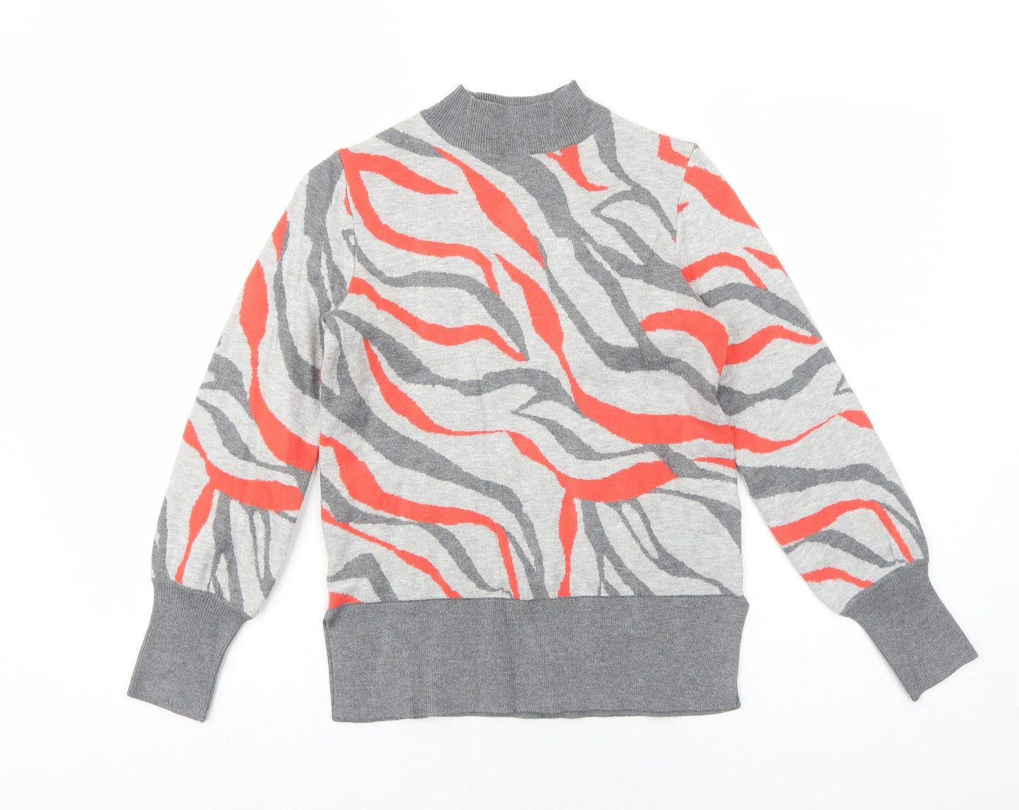 Marks and Spencer Womens Grey High Neck Geometric Viscose Pullover Jumper Size S