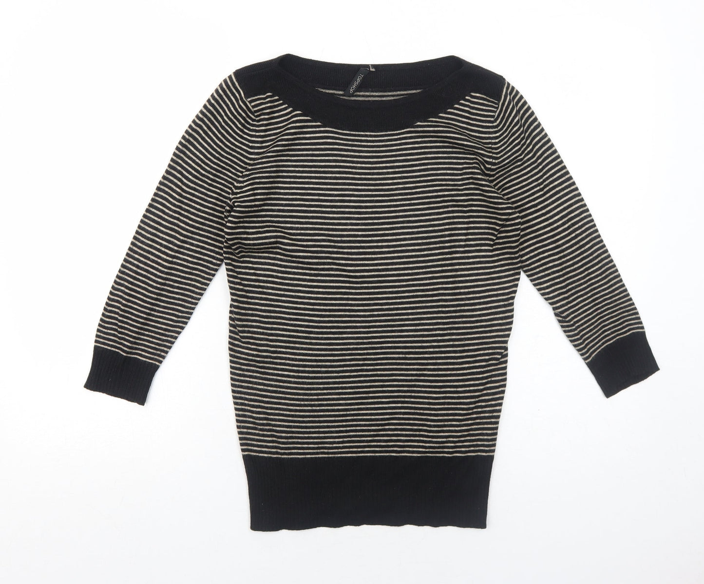 Topshop Womens Black Boat Neck Striped Acrylic Pullover Jumper Size 8