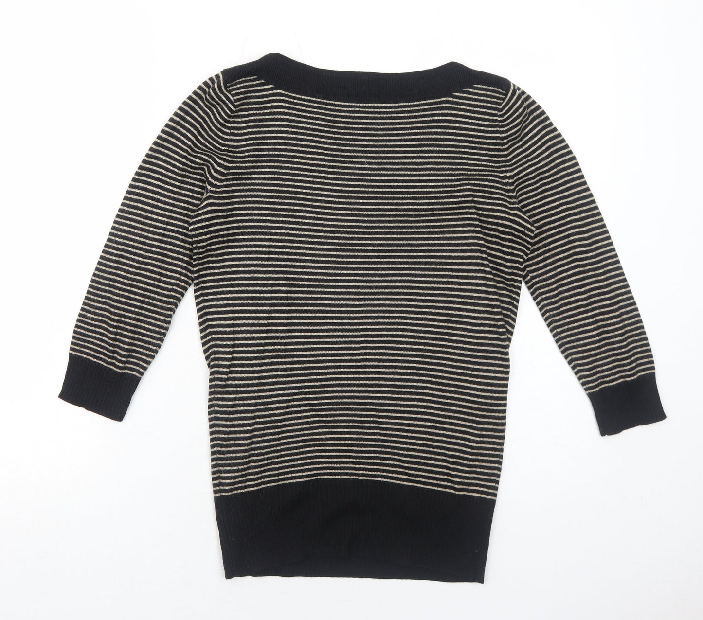 Topshop Womens Black Boat Neck Striped Acrylic Pullover Jumper Size 8