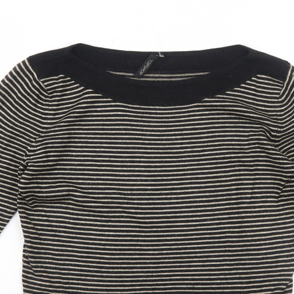 Topshop Womens Black Boat Neck Striped Acrylic Pullover Jumper Size 8