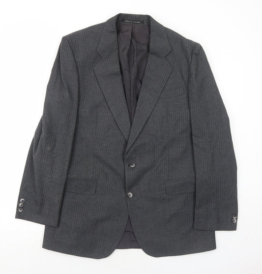Pin Stripe Mens Grey Striped Wool Jacket Suit Jacket Size 42 Regular