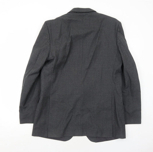 Pin Stripe Mens Grey Striped Wool Jacket Suit Jacket Size 42 Regular