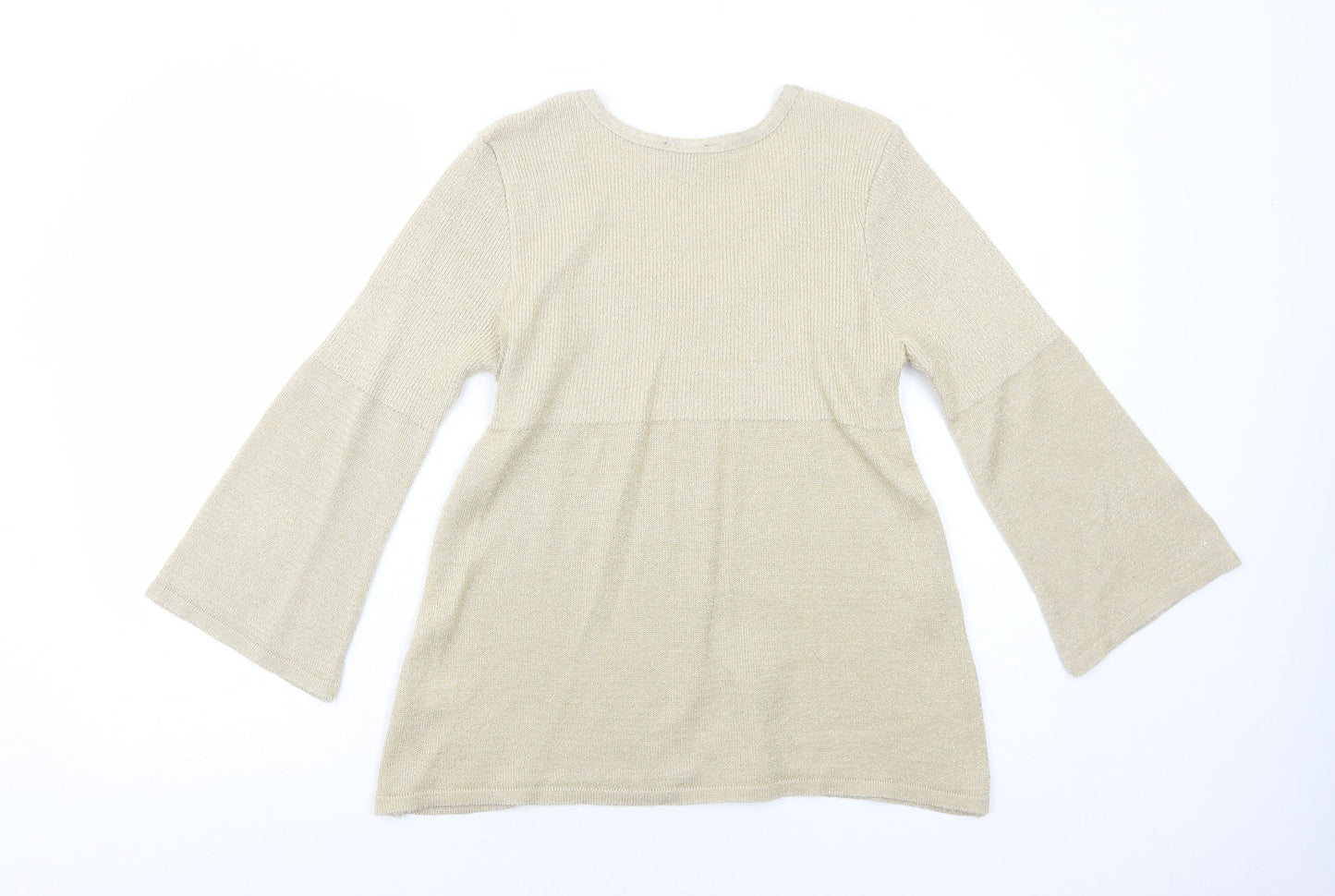 Warehouse Womens Gold Scoop Neck Acrylic Pullover Jumper Size 14