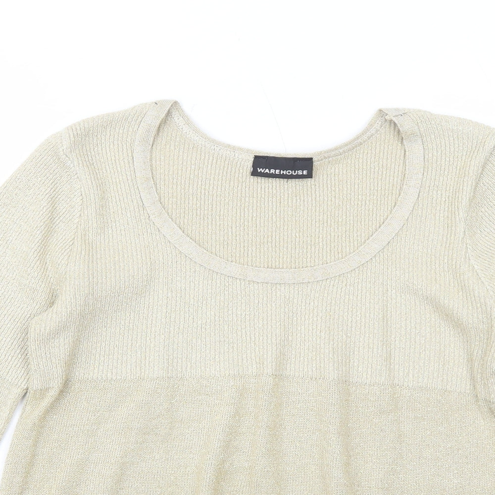 Warehouse Womens Gold Scoop Neck Acrylic Pullover Jumper Size 14