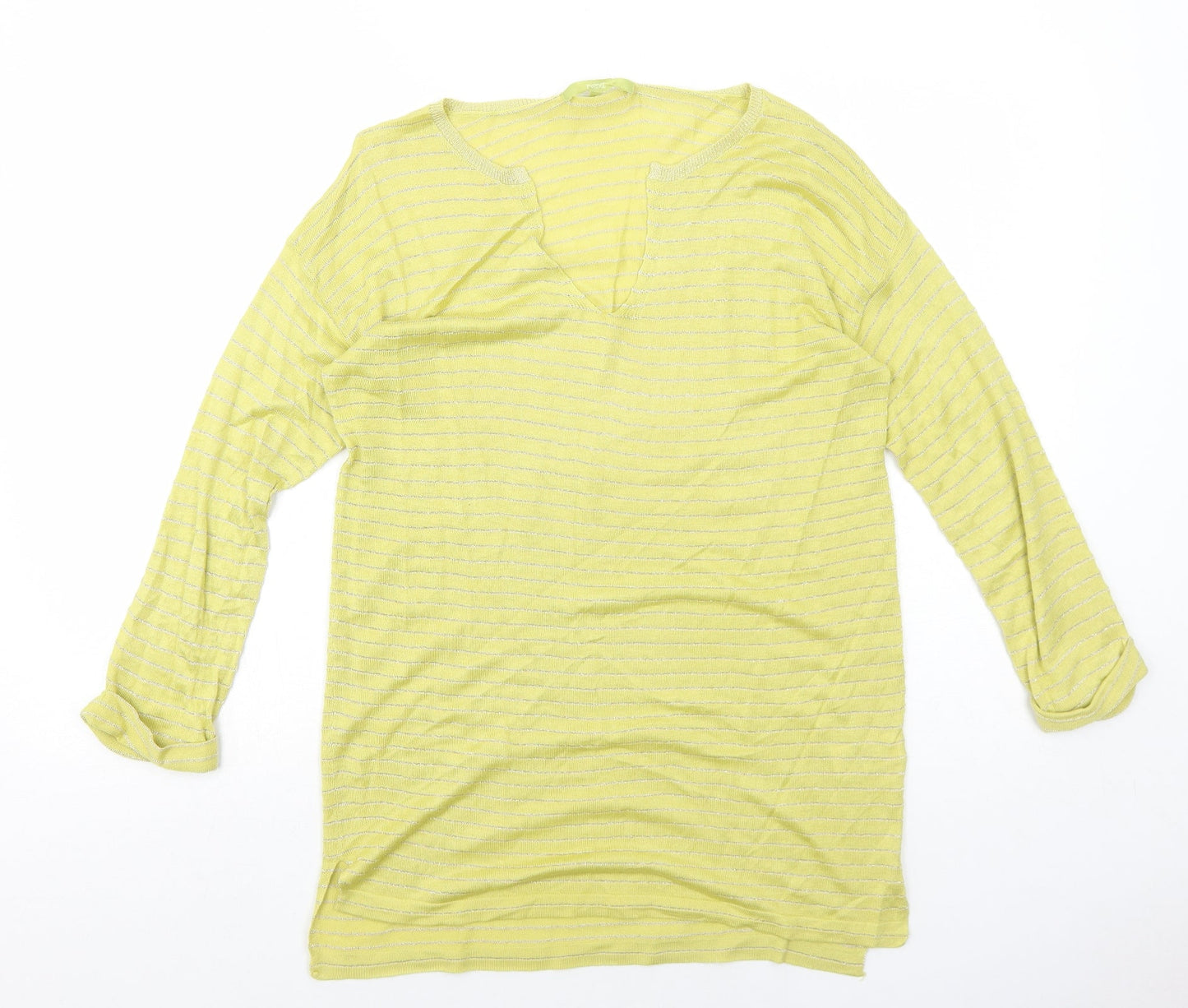 NEXT Womens Yellow V-Neck Striped Viscose Pullover Jumper Size 12