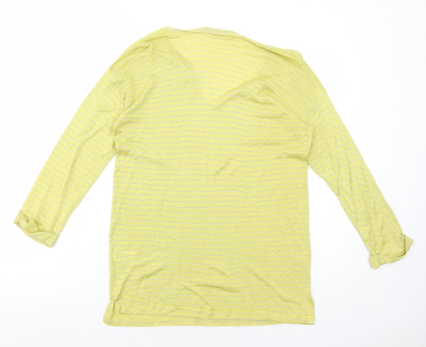 NEXT Womens Yellow V-Neck Striped Viscose Pullover Jumper Size 12