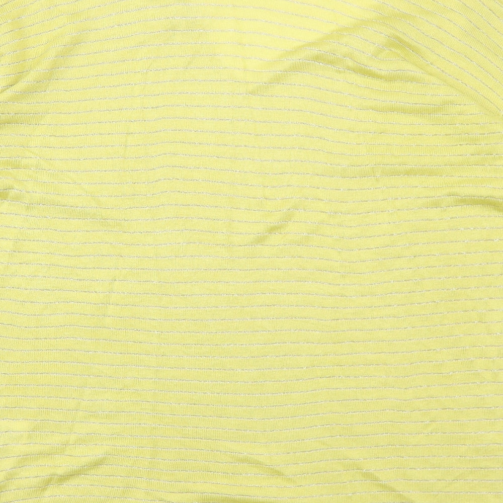 NEXT Womens Yellow V-Neck Striped Viscose Pullover Jumper Size 12
