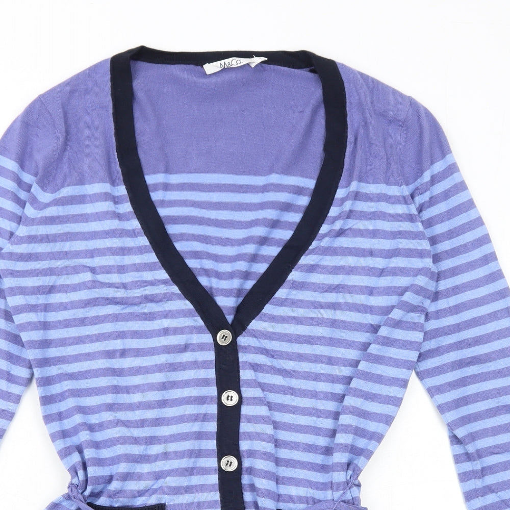 M&Co Womens Blue V-Neck Striped Viscose Pullover Jumper Size L