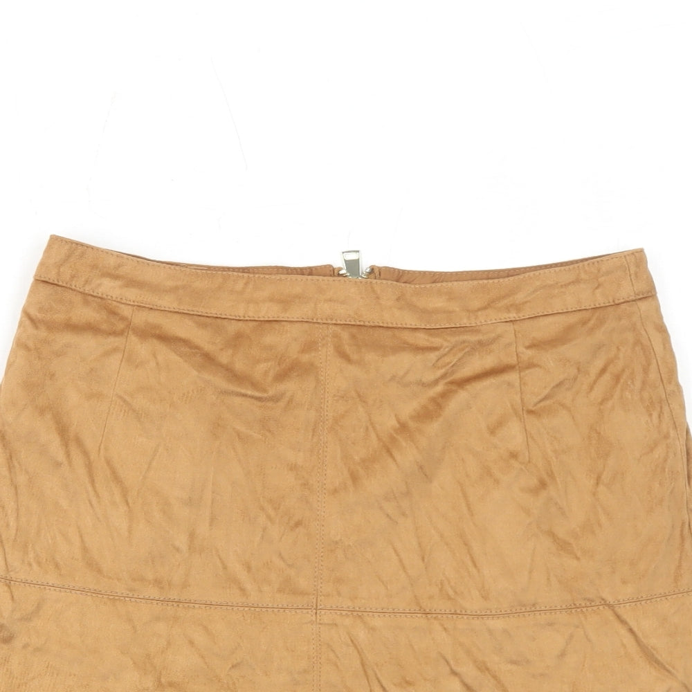 River Island Womens Brown Polyester A-Line Skirt Size 8 Zip