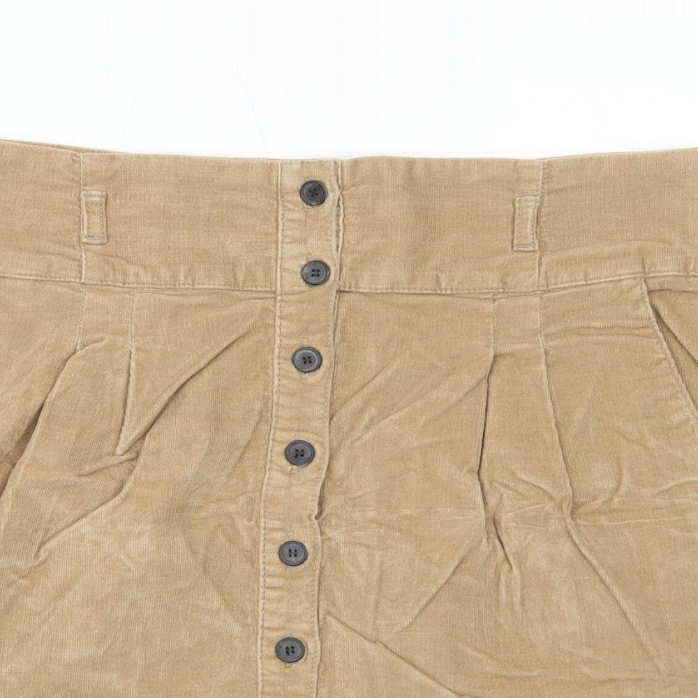 Zara Womens Brown Cotton A-Line Skirt Size L Button