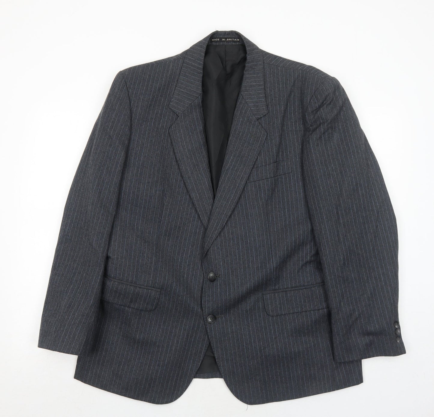Hodges Mens Grey Striped Wool Jacket Suit Jacket Size 44 Regular