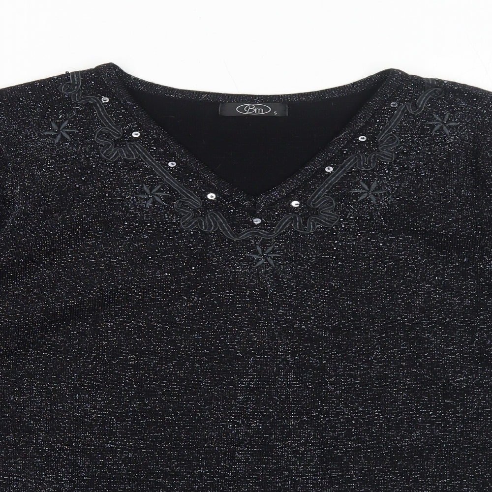 Bonmarché Womens Black V-Neck Acrylic Pullover Jumper Size S