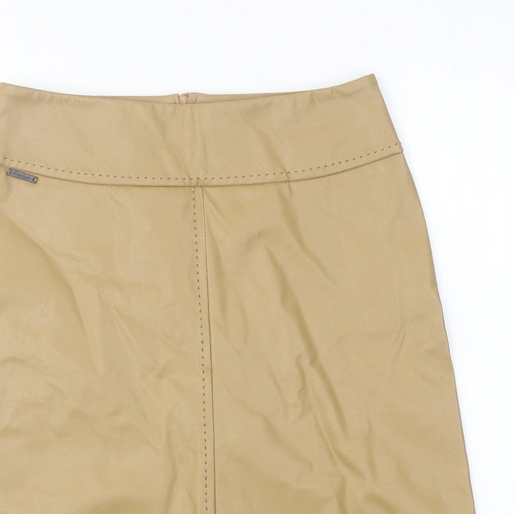River Island Womens Brown Polyurethane A-Line Skirt Size 8 Zip