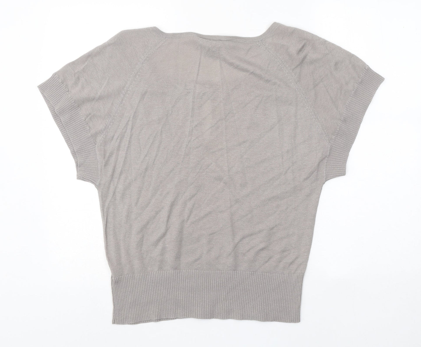 Mystic Womens Beige Geometric Acrylic Basic Blouse Size M Round Neck