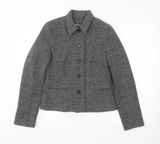 Style Collection Womens Grey Geometric Jacket Blazer Size 8 Button