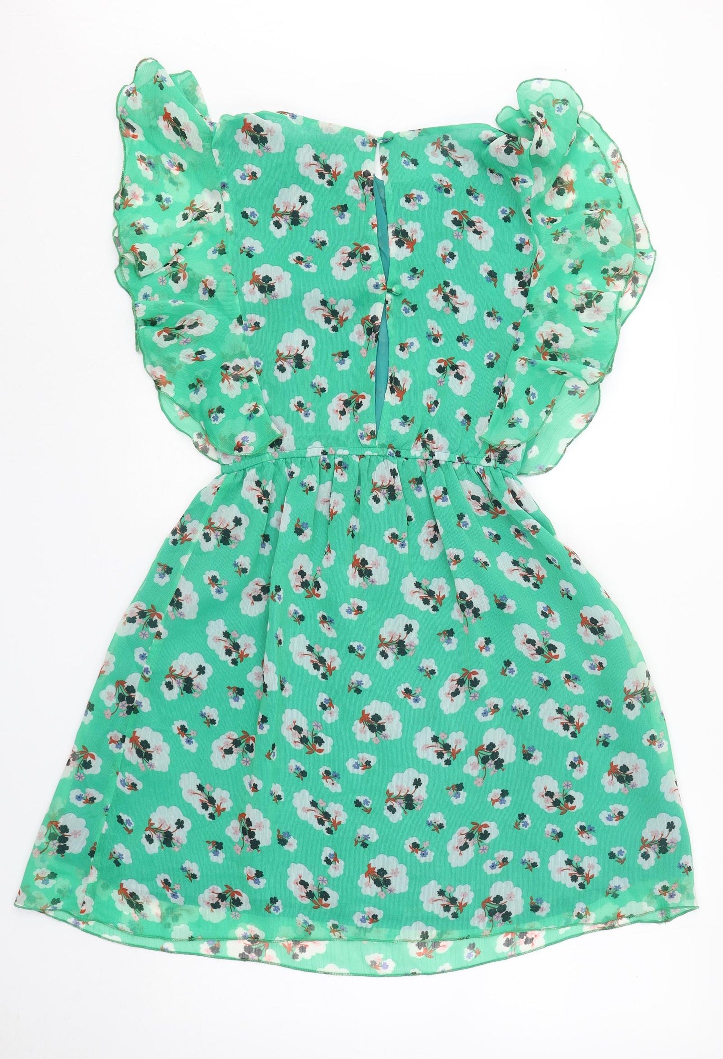 Max C Womens Green Geometric Polyester Fit & Flare Size S Round Neck Button