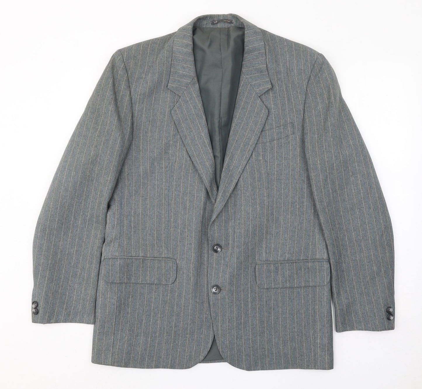 Lincroft Mens Grey Striped Polyester Jacket Suit Jacket Size 40 Regular