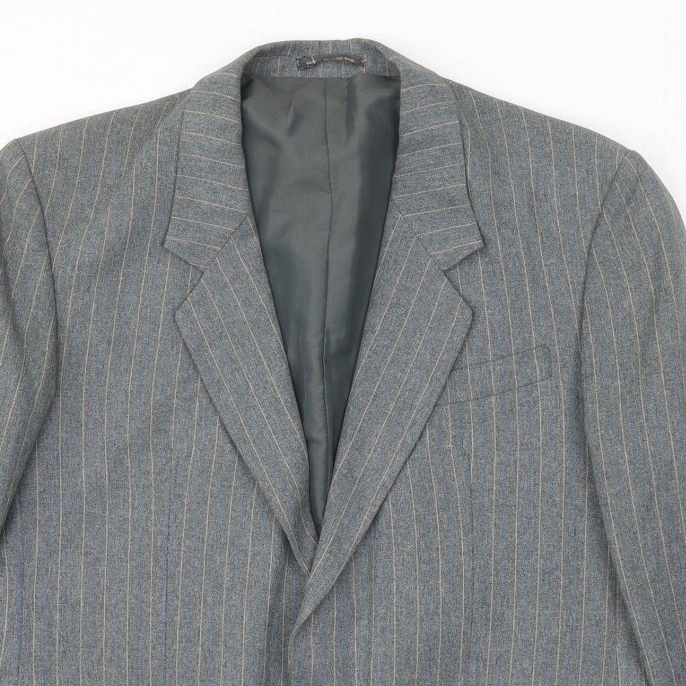Lincroft Mens Grey Striped Polyester Jacket Suit Jacket Size 40 Regular