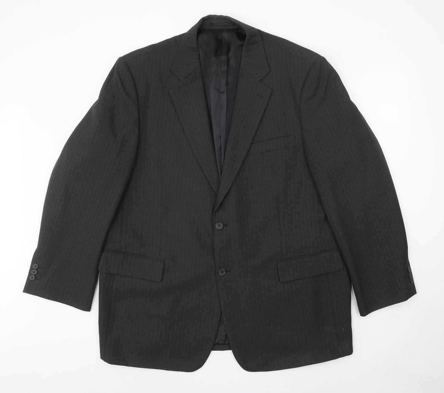 Carabou Mens Grey Striped Polyester Jacket Suit Jacket Size 48 Regular