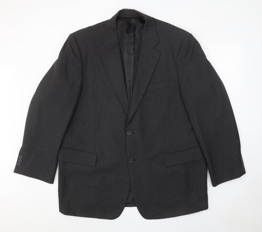 Carabou Mens Grey Striped Polyester Jacket Suit Jacket Size 48 Regular