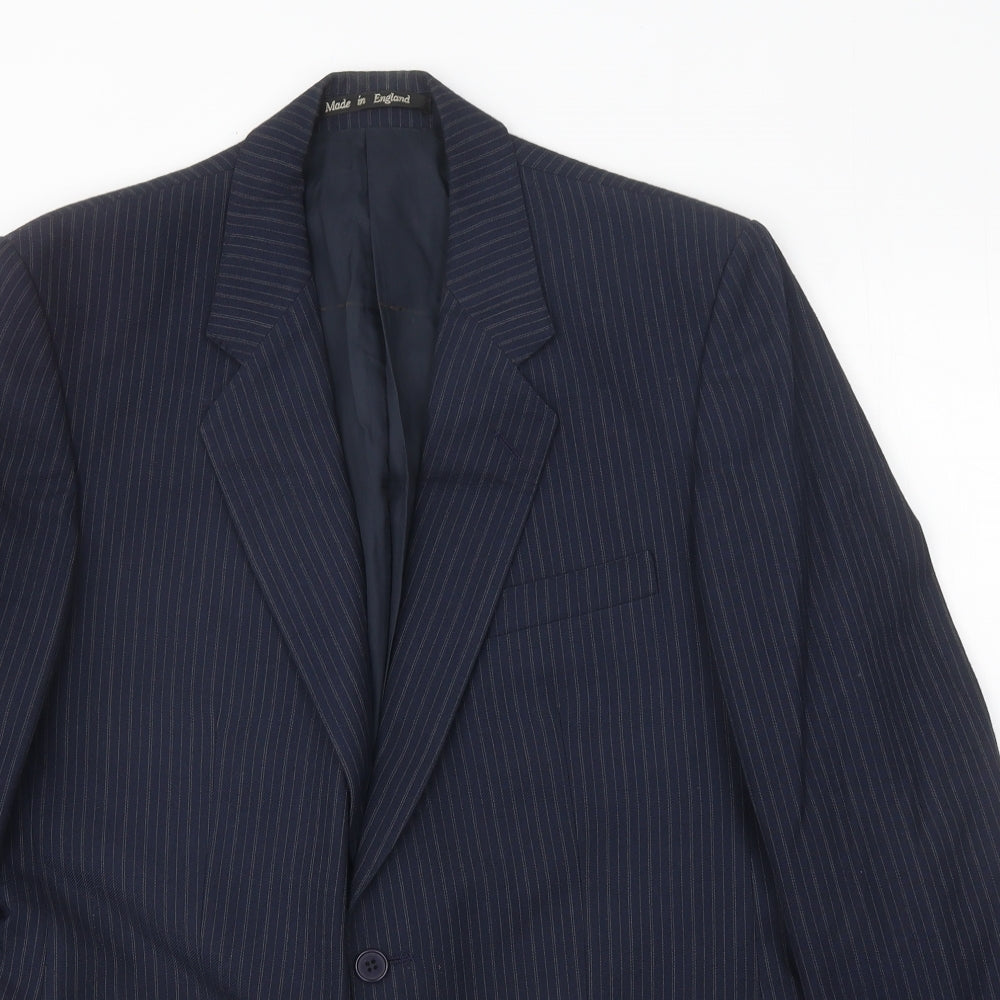 The Label Mens Blue Striped Wool Jacket Suit Jacket Size 38 Regular