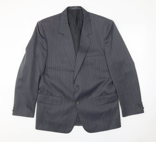 Hui Mens Blue Striped Polyester Jacket Suit Jacket Size 40 Regular