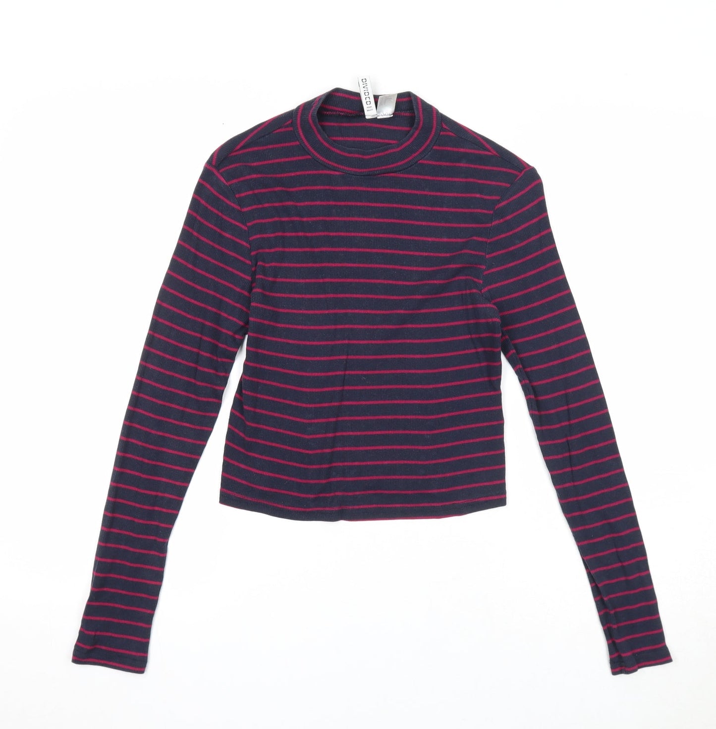 Divided by H&M Womens Blue Round Neck Striped Cotton Pullover Jumper Size M