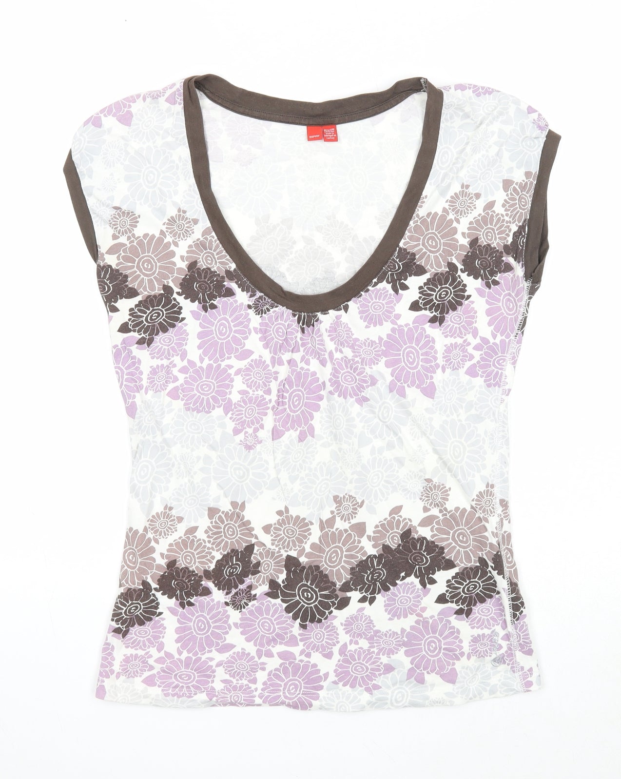 Spirit Womens Multicoloured Floral Cotton Basic T-Shirt Size L Scoop Neck