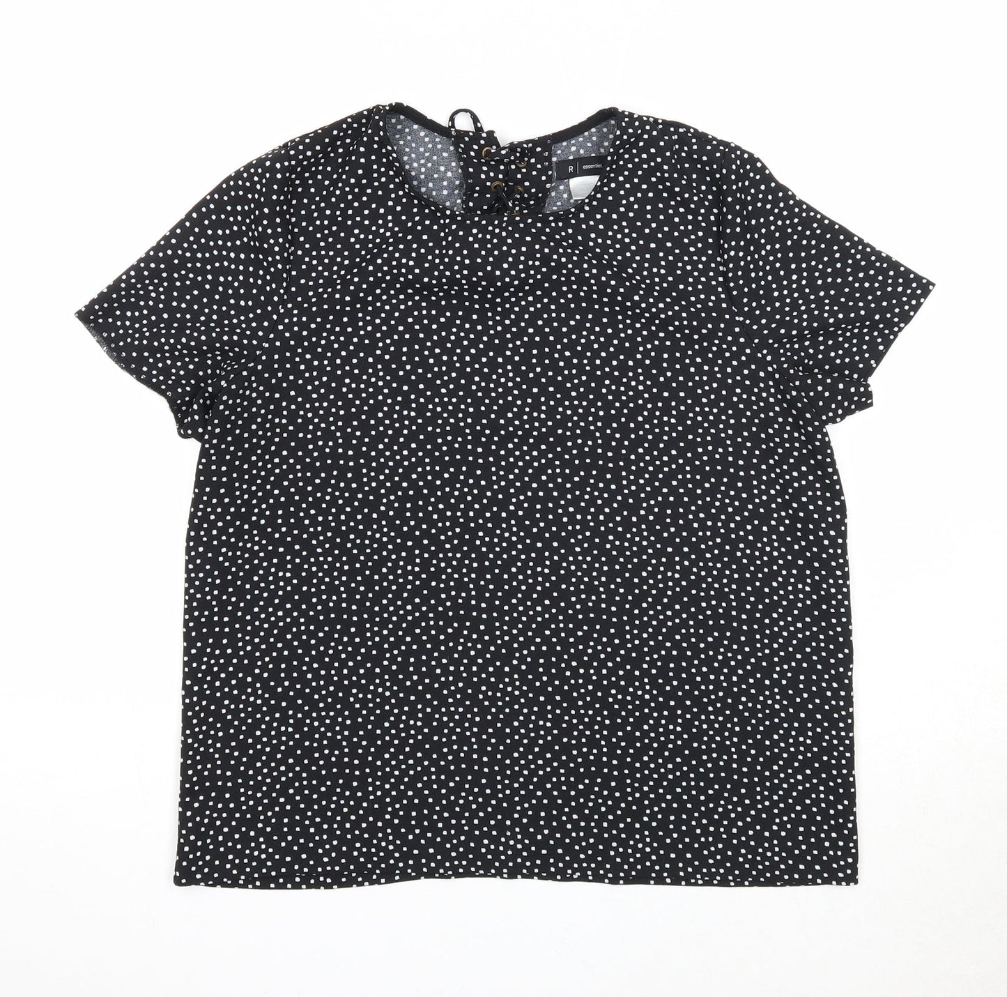 Essentiel Womens Black Polka Dot Polyester Basic T-Shirt Size 12 Round Neck