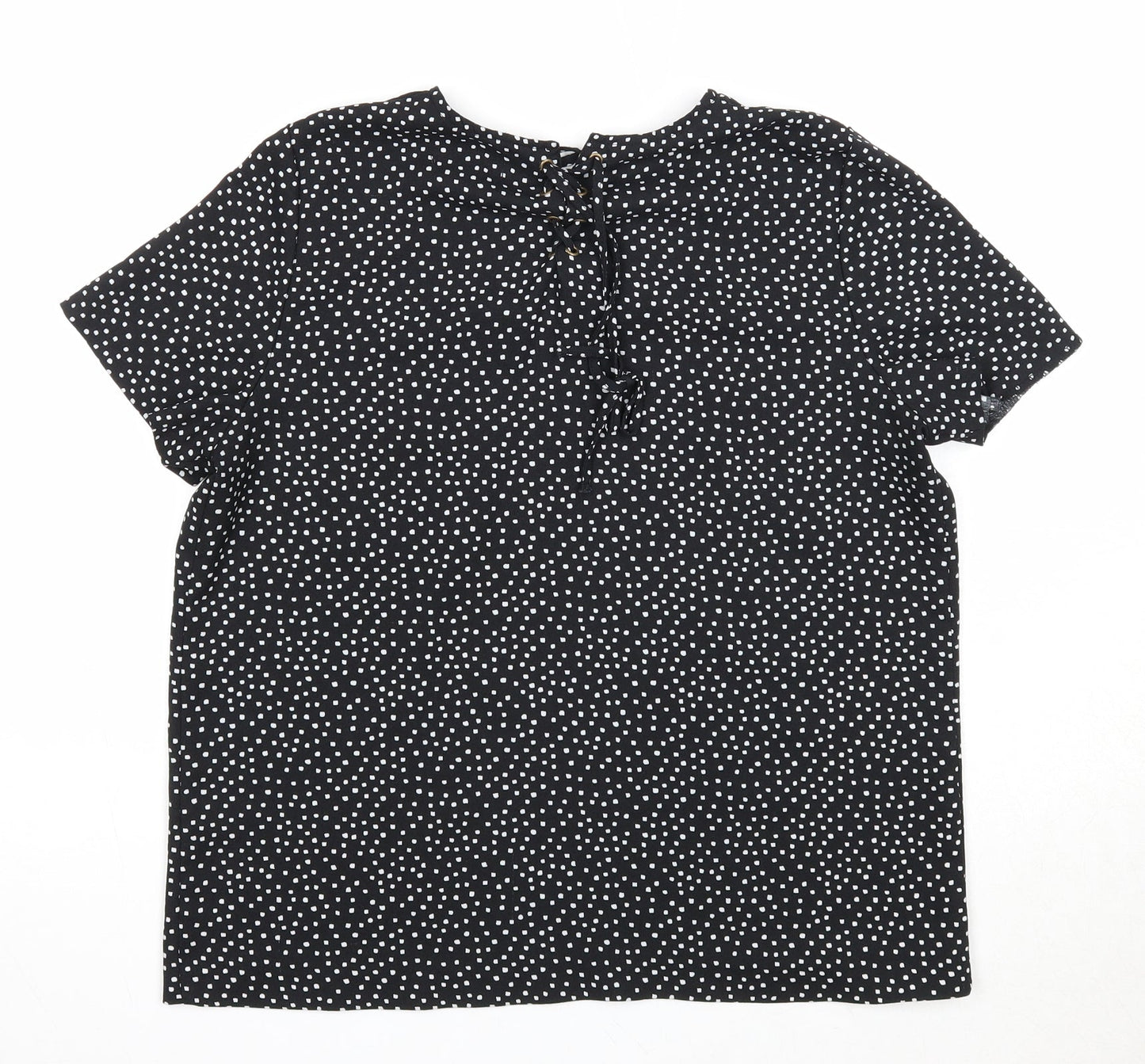 Essentiel Womens Black Polka Dot Polyester Basic T-Shirt Size 12 Round Neck