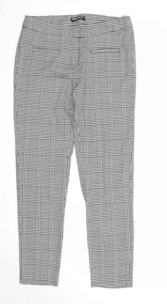 Select Womens Grey Plaid Polyester Capri Trousers Size 10 Regular Zip