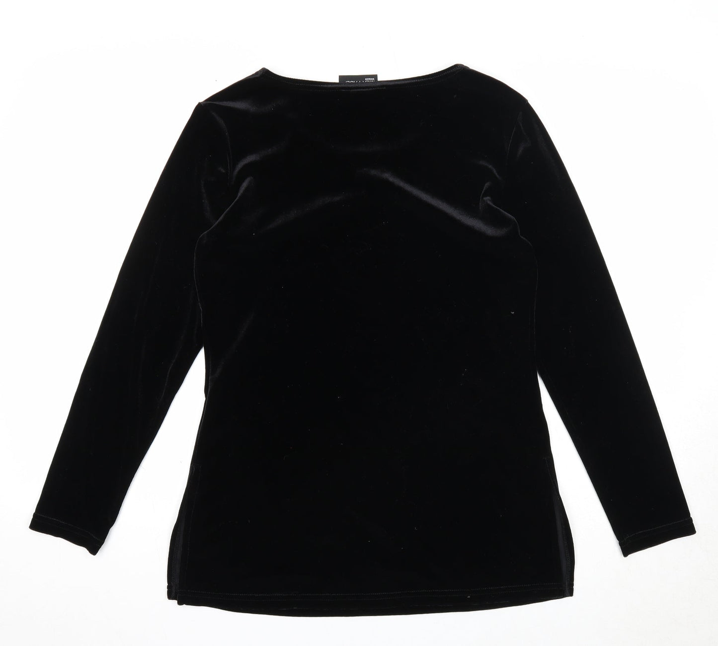 Mila Paoli Womens Black Geometric Polyester Basic Blouse Size 12 Round Neck