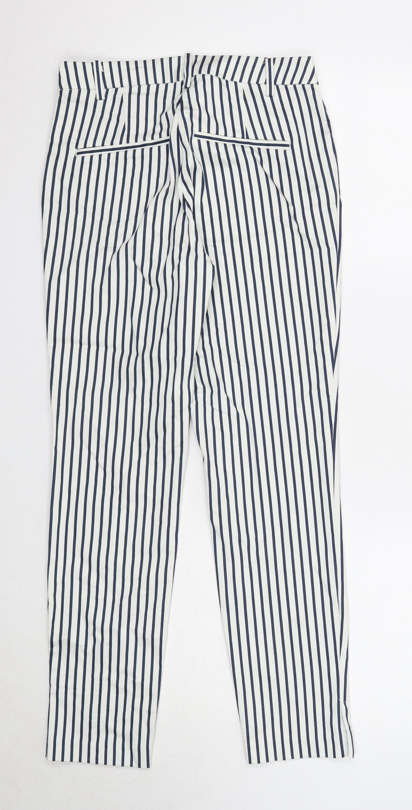H&M Womens Blue Striped Cotton Trousers Size 8 Regular Zip