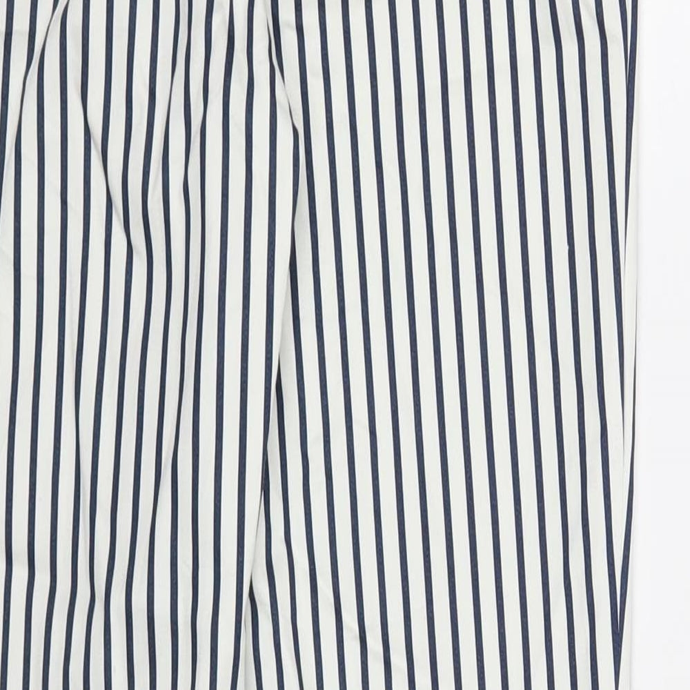 H&M Womens Blue Striped Cotton Trousers Size 8 Regular Zip