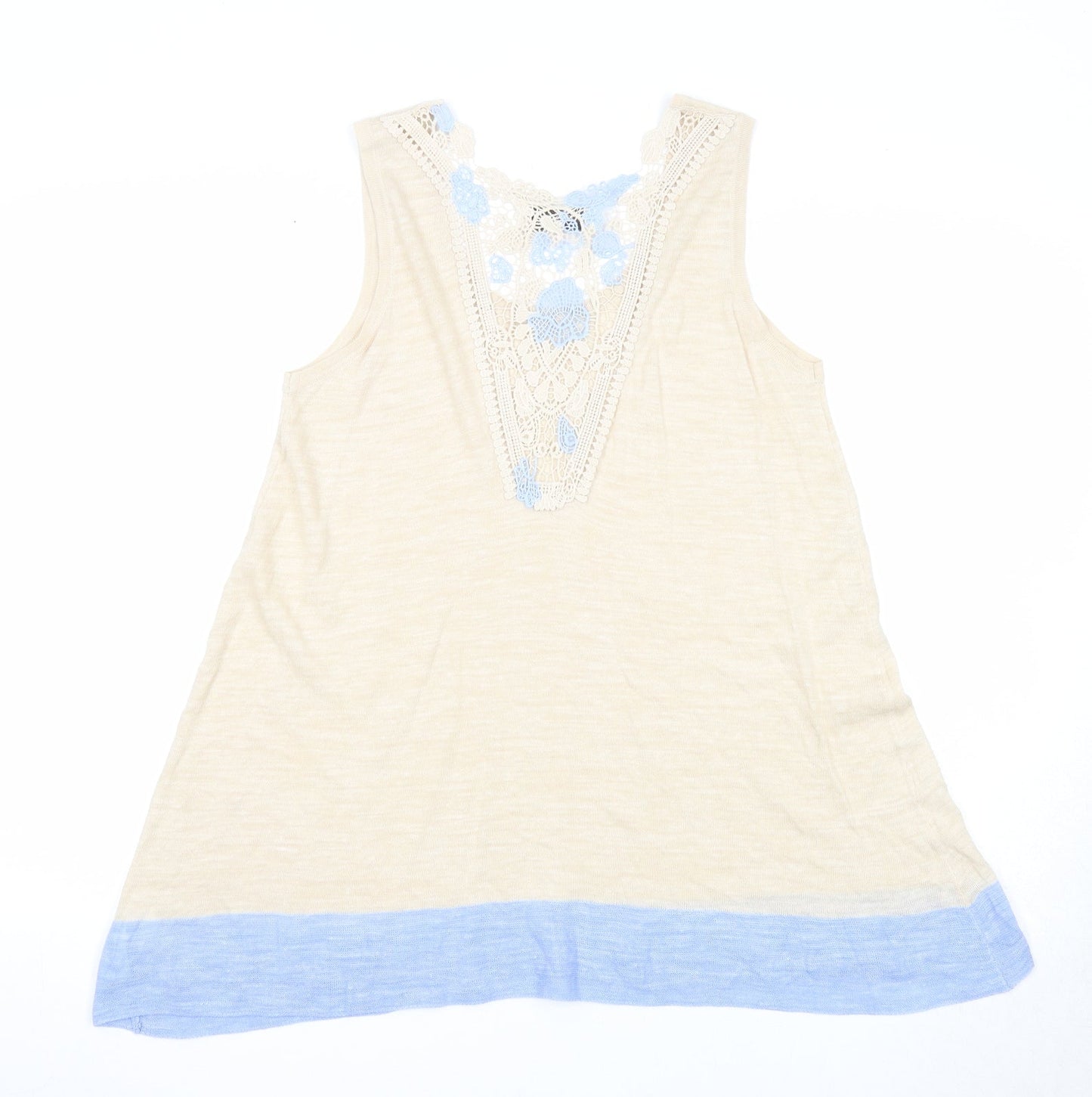 NEXT Womens Beige Colourblock Acrylic Basic Tank Size 12 Round Neck