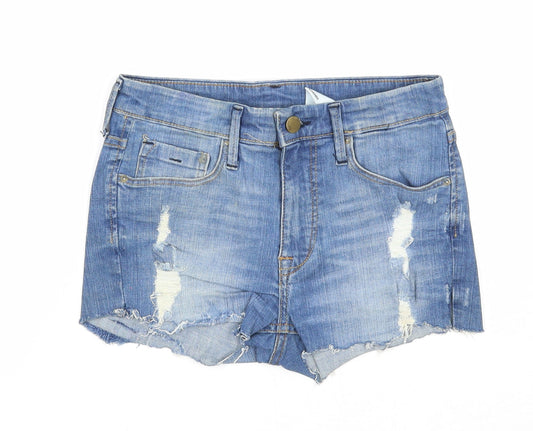 &Denim Womens Blue Cotton Cut-Off Shorts Size 4 Regular Zip