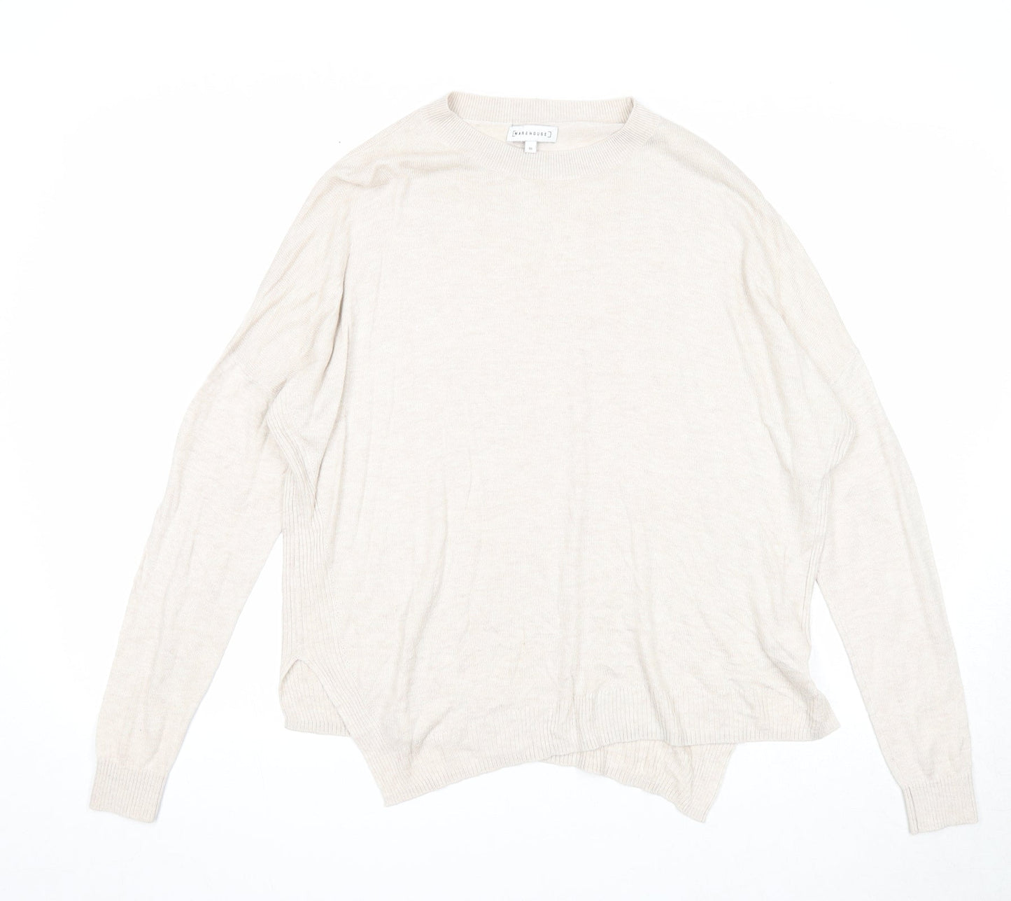 Warehouse Womens Beige Round Neck Modal Pullover Jumper Size 10