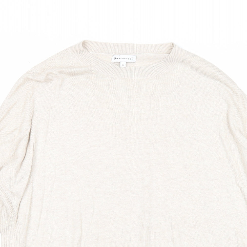 Warehouse Womens Beige Round Neck Modal Pullover Jumper Size 10