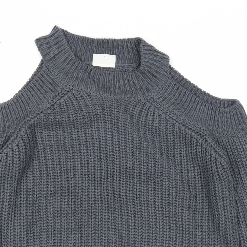 Noisy may Womens Grey Round Neck Acrylic Pullover Jumper Size S - Cold Shoulder