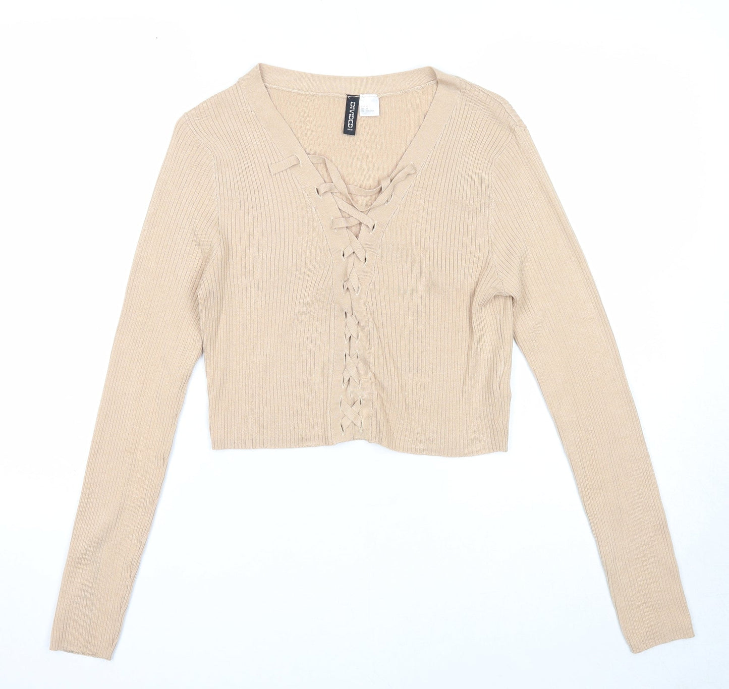 Divided by H&M Womens Beige V-Neck Viscose Cardigan Jumper Size M