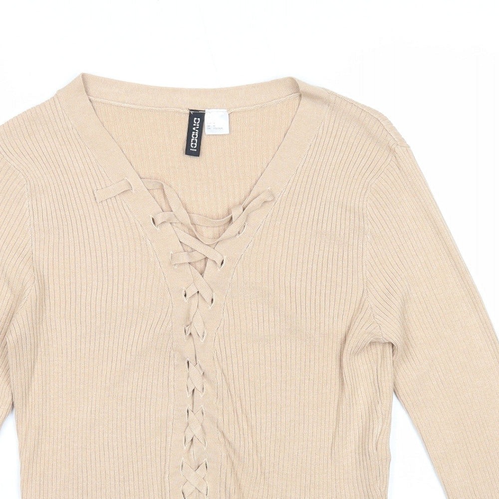 Divided by H&M Womens Beige V-Neck Viscose Cardigan Jumper Size M