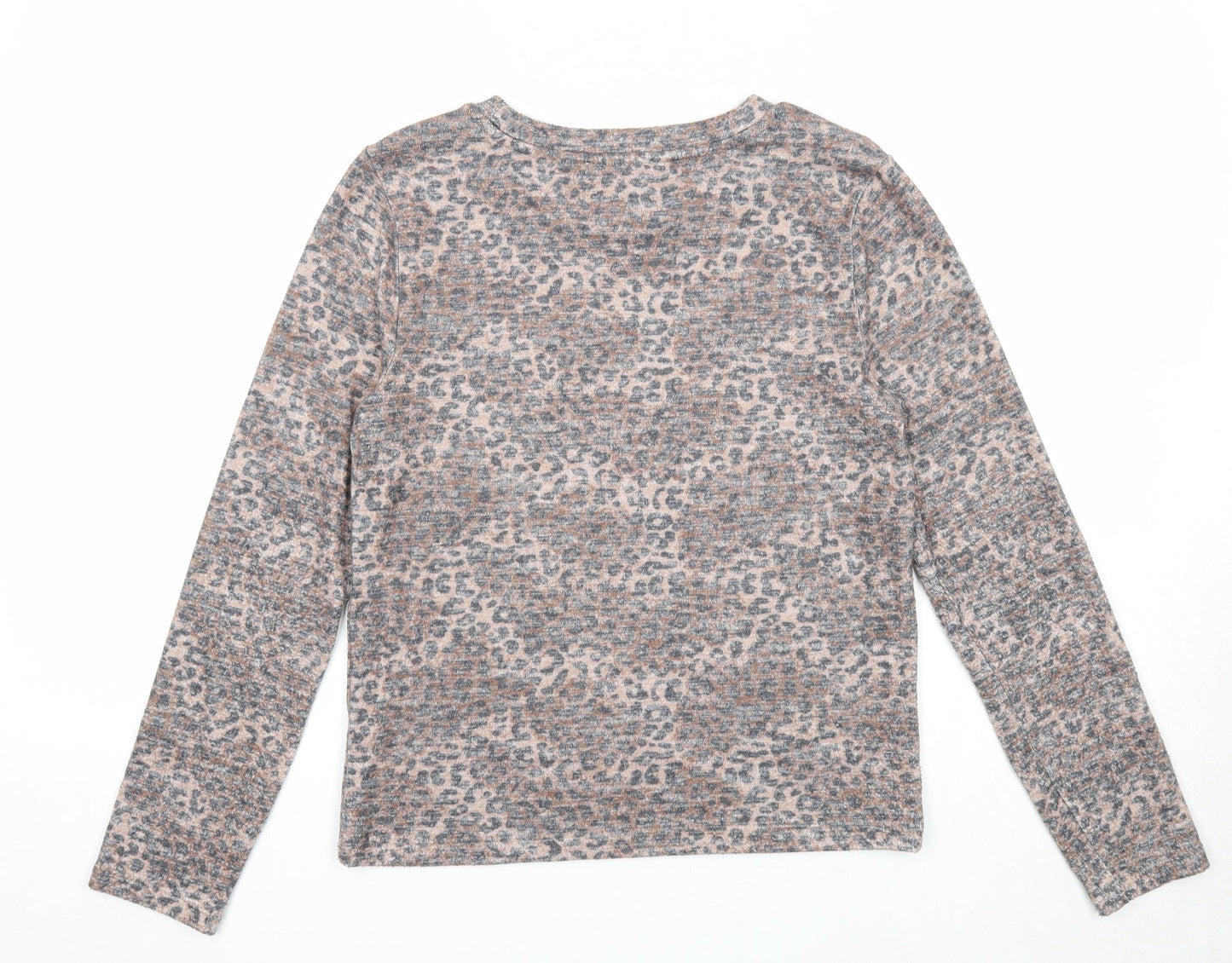 Marks and Spencer Womens Brown Round Neck Animal Print Viscose Pullover Jumper Size 10 - Leopard Pattern