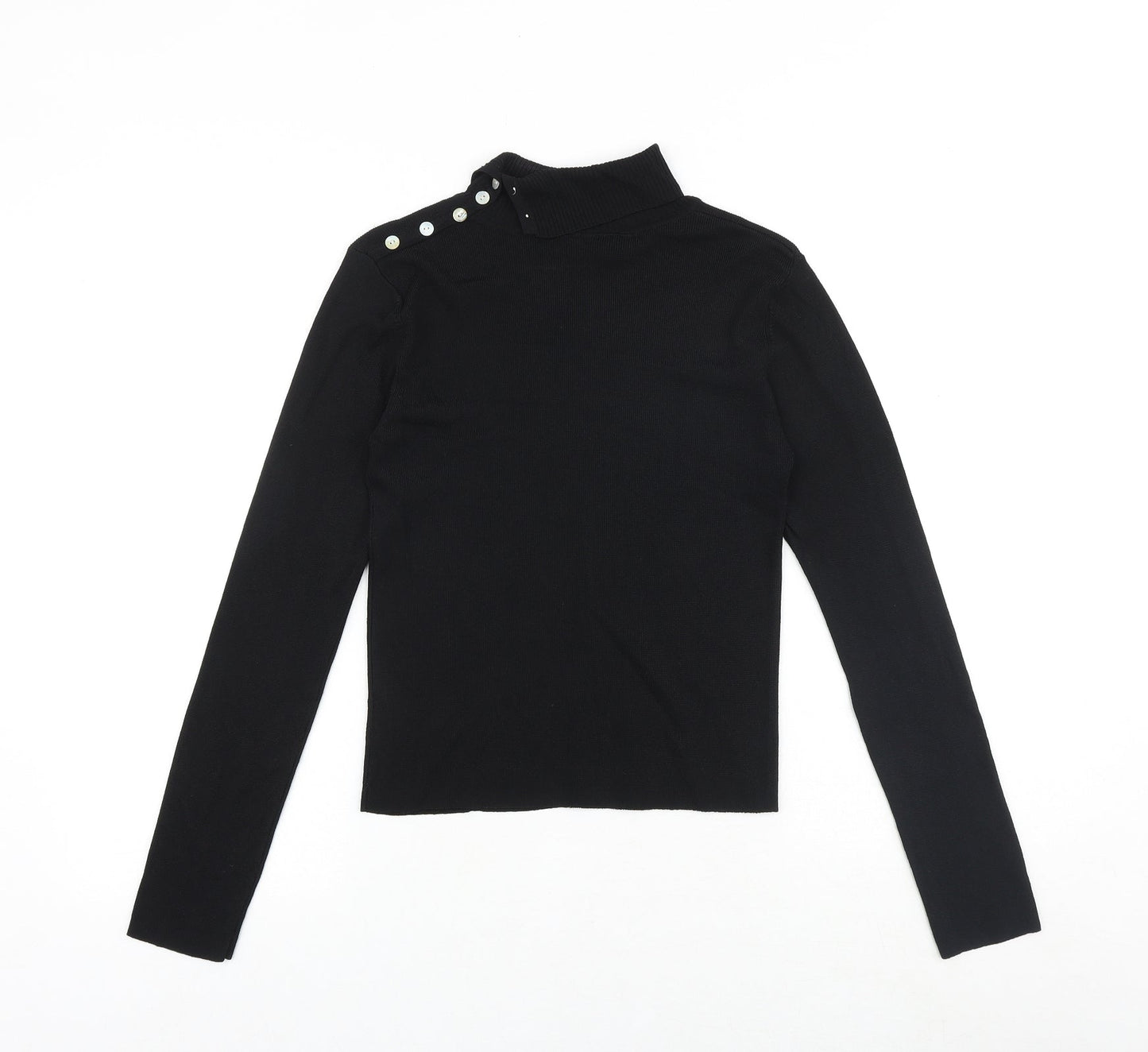 Suchita Womens Black Roll Neck Polyester Pullover Jumper Size S
