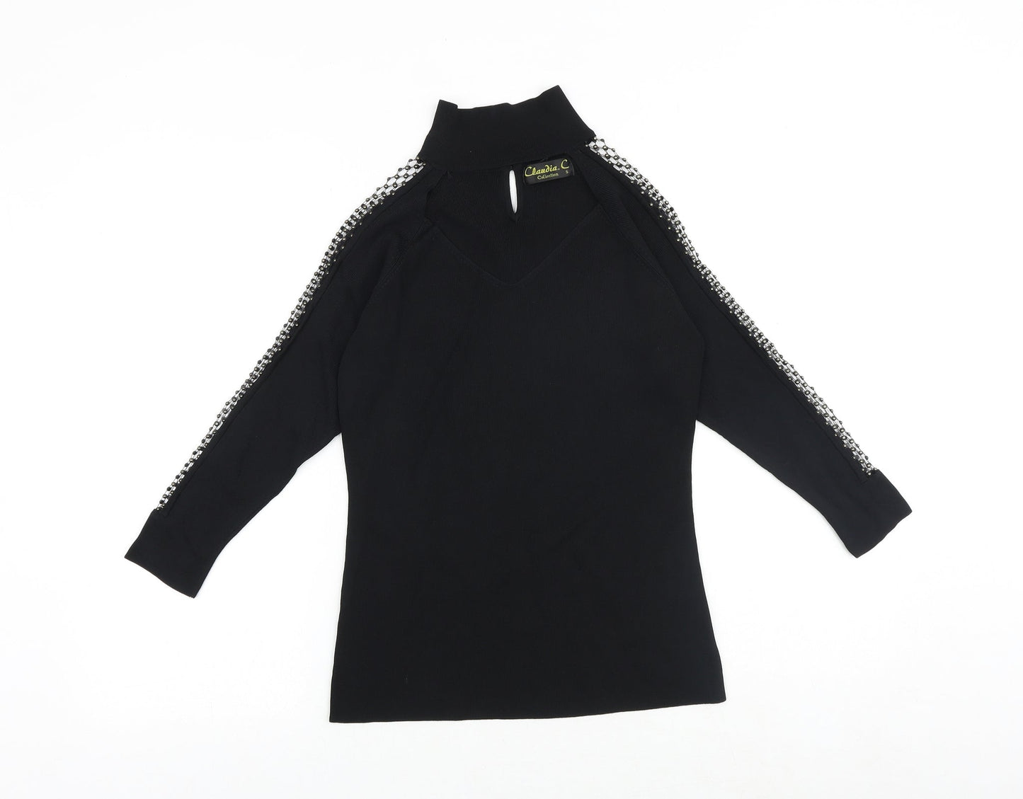 Claudia C Womens Black Mock Neck Viscose Pullover Jumper Size S