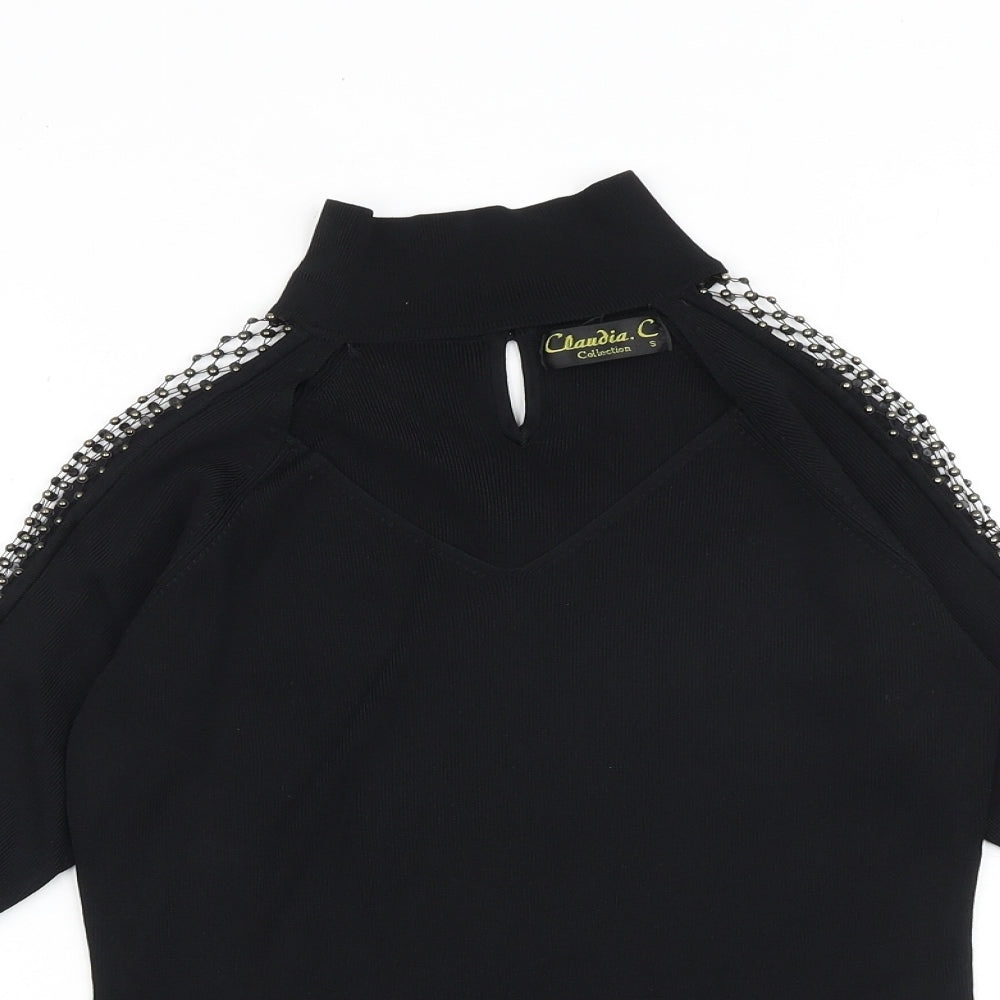 Claudia C Womens Black Mock Neck Viscose Pullover Jumper Size S