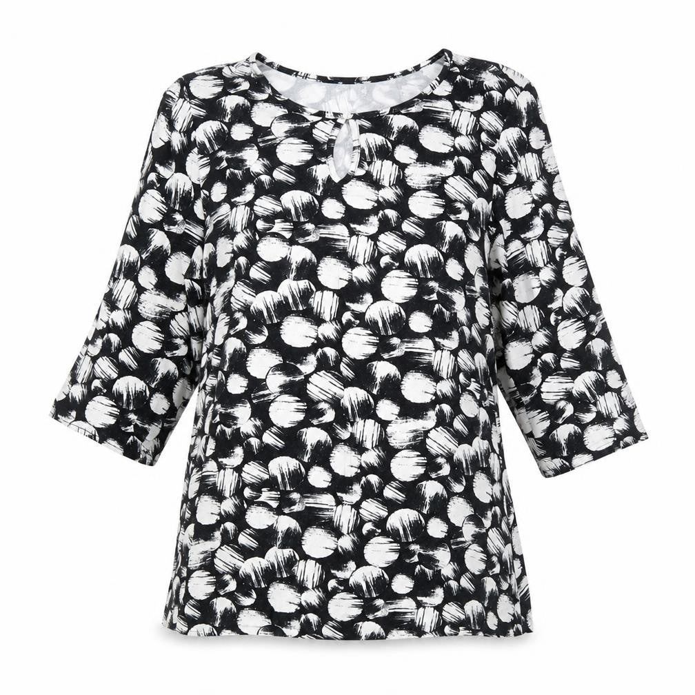 Banke.B Womens Black Geometric Viscose Basic Blouse Size 10 Round Neck