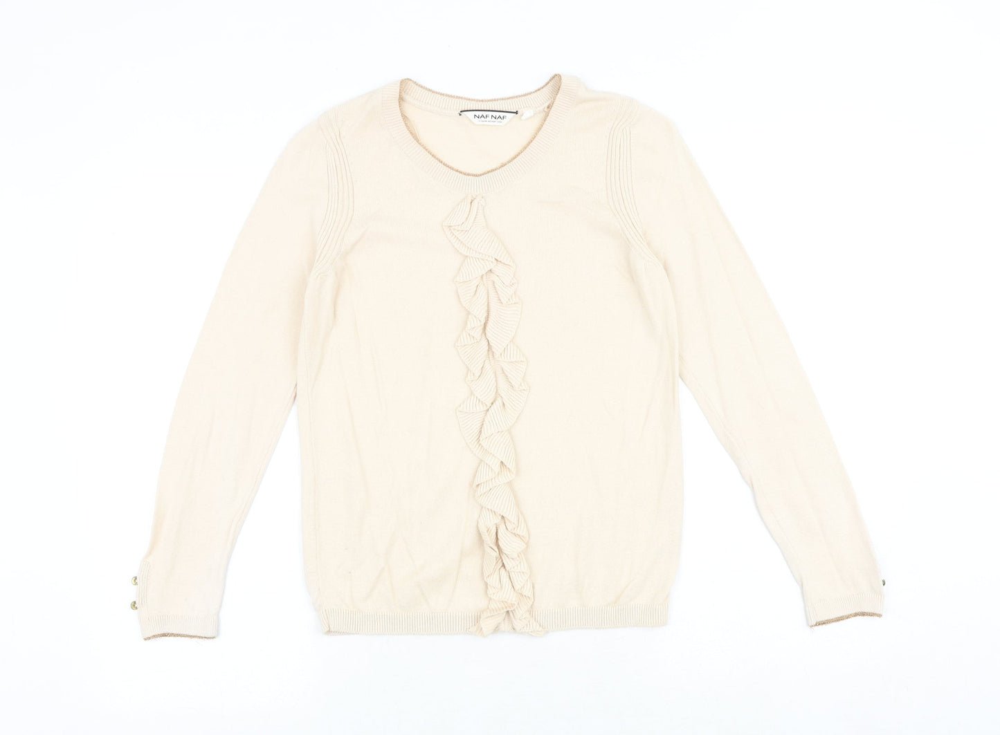 NAF NAF Womens Beige Round Neck Polyester Pullover Jumper Size S