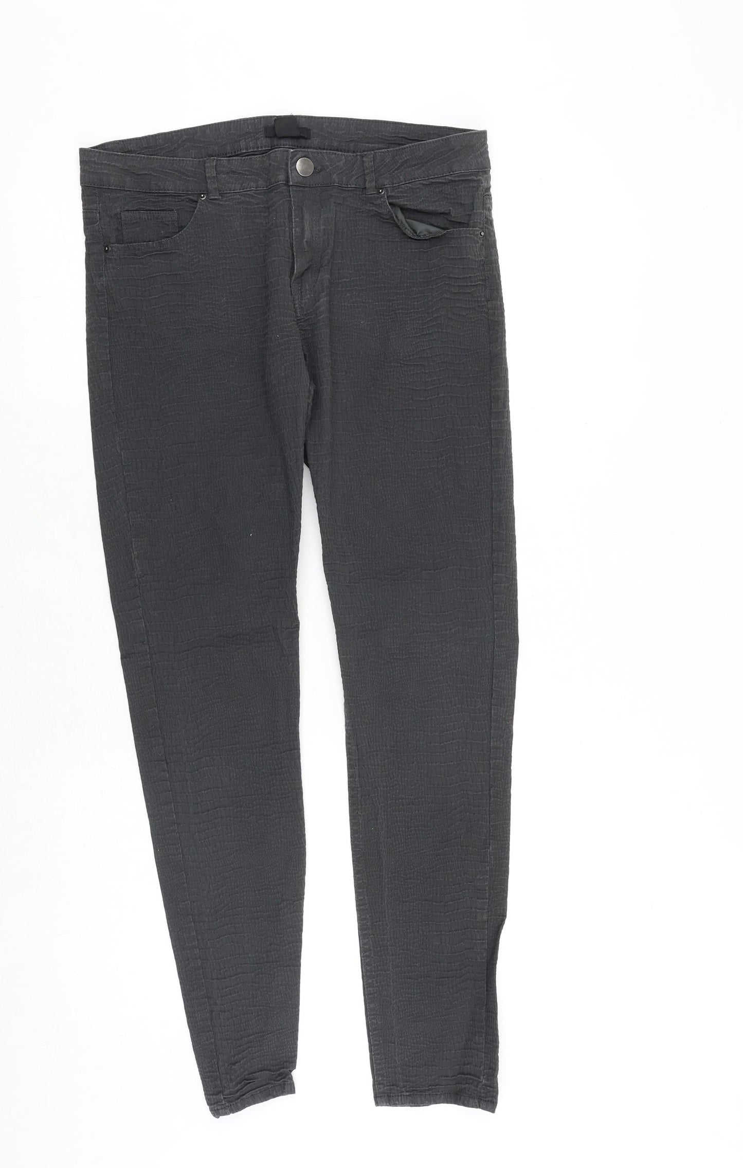 H&M Womens Grey Cotton Skinny Jeans Size 12 Regular Zip