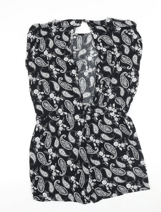 Moves Womens Black Paisley Polyester Playsuit One-Piece Size 10 Button - Cut Out Back Detail